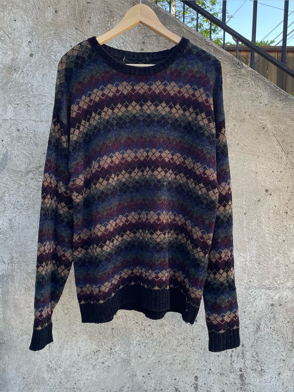 Vintage 90s multicolor argyle grandpa sweater size XL (22.5x29)